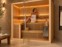 Indoor Traditional Sauna Built for Home Wellness, Nordic Aspen Interior, 7.5kW Heater, Tempered Glass — product view 2