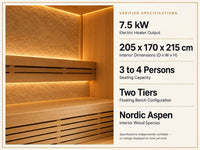 Indoor Traditional Sauna Built for Home Wellness, Nordic Aspen Interior, 7.5kW Heater, Tempered Glass — product view 6